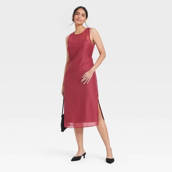 A New Day - Women's Sheer Organza Midi Shift Dress - A New Day Burgundy - Picture 3 of 3